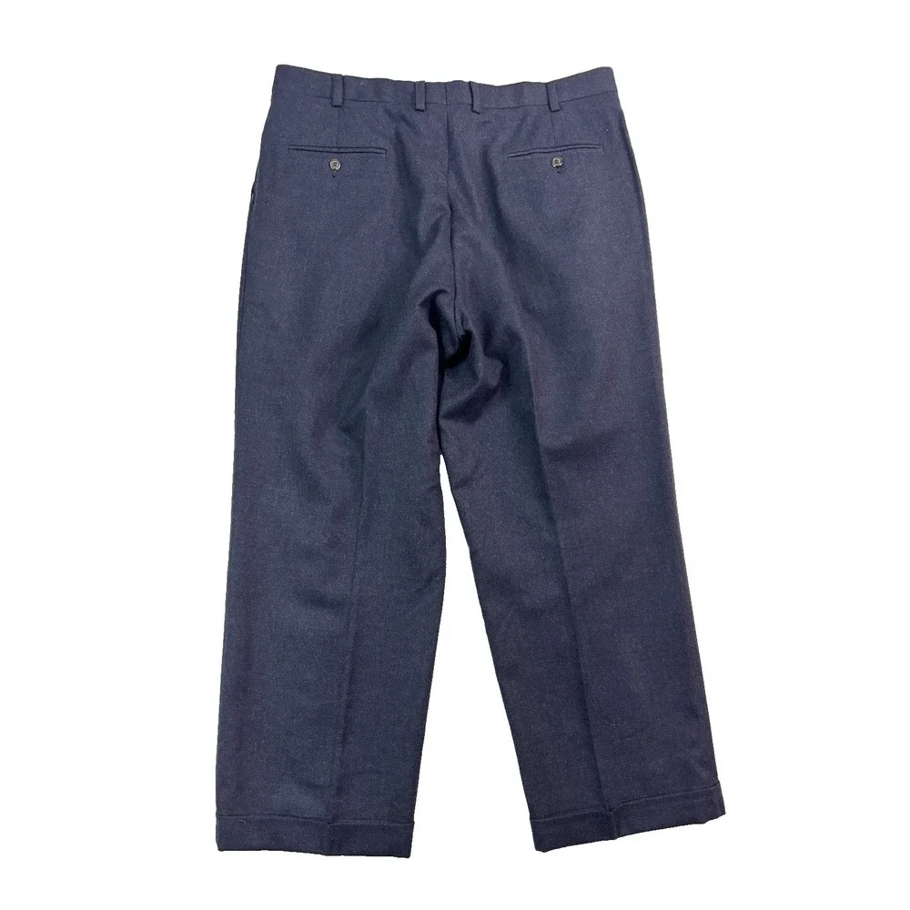 Ralph Lauren 38x28 Navy Blue Flannel Wool‎ Dress Suit Pants Pleated Cuffed Mens